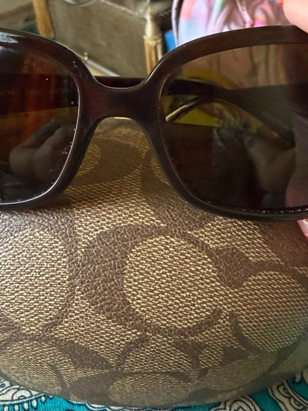 Coach Brown Patterned Sunglasses with Dark Lenses - Picture 3 of 10